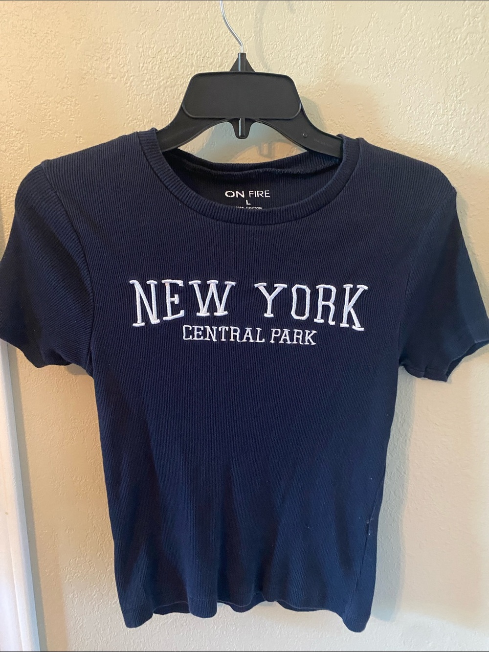 On Fire Navy Tee with White 'New York Central Park' Embroidery Youth Size Large